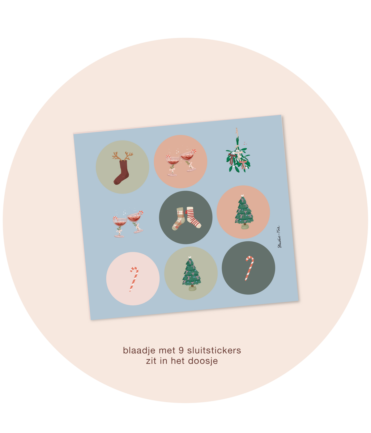 Sluitstickers kerstsfeer met sokken, zuurstokjes en een mistletoe