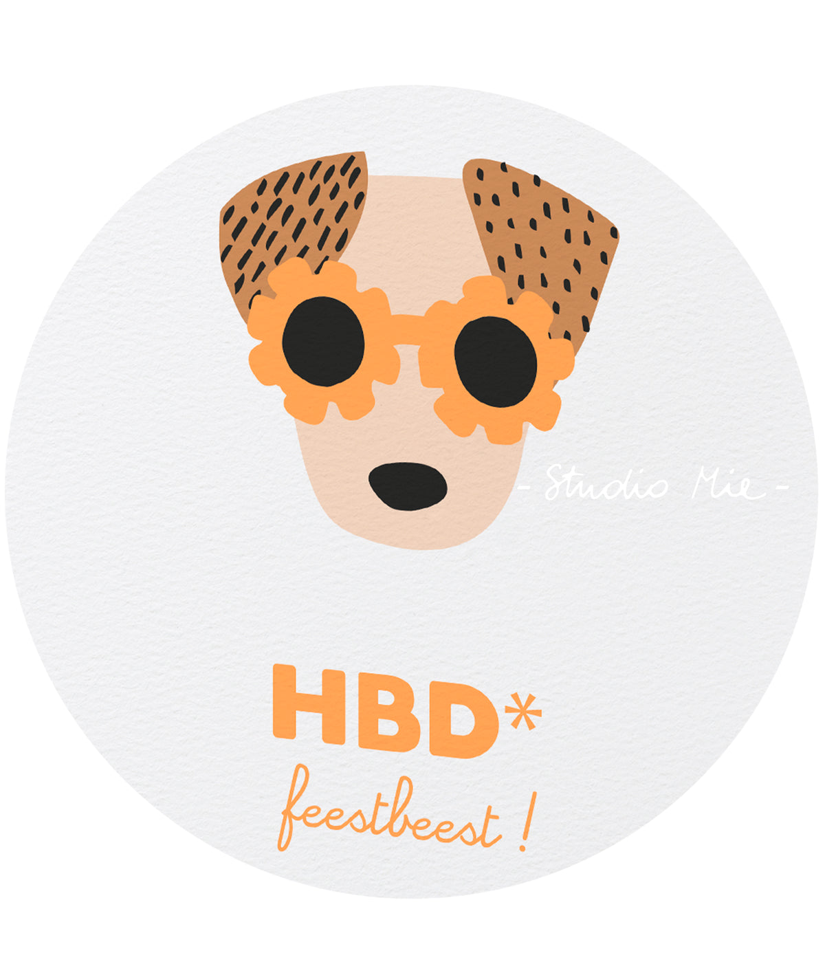 Verjaardagskaart ‘HBD feestbeest’ met hondje en fluo-inkt | Studio Mie