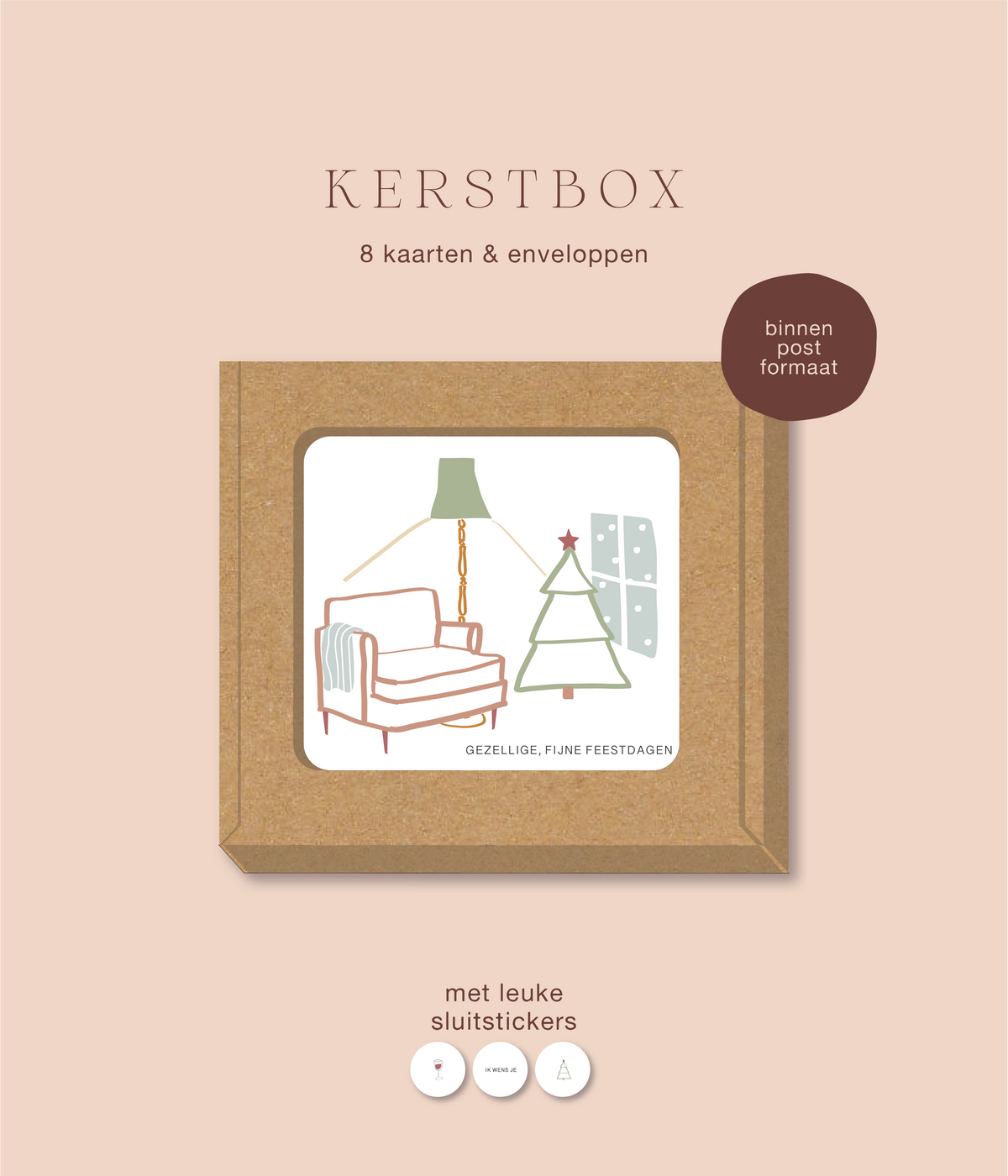 Kerstbox 8 kerstkaarten en enveloppen minimalistische lijnstijl