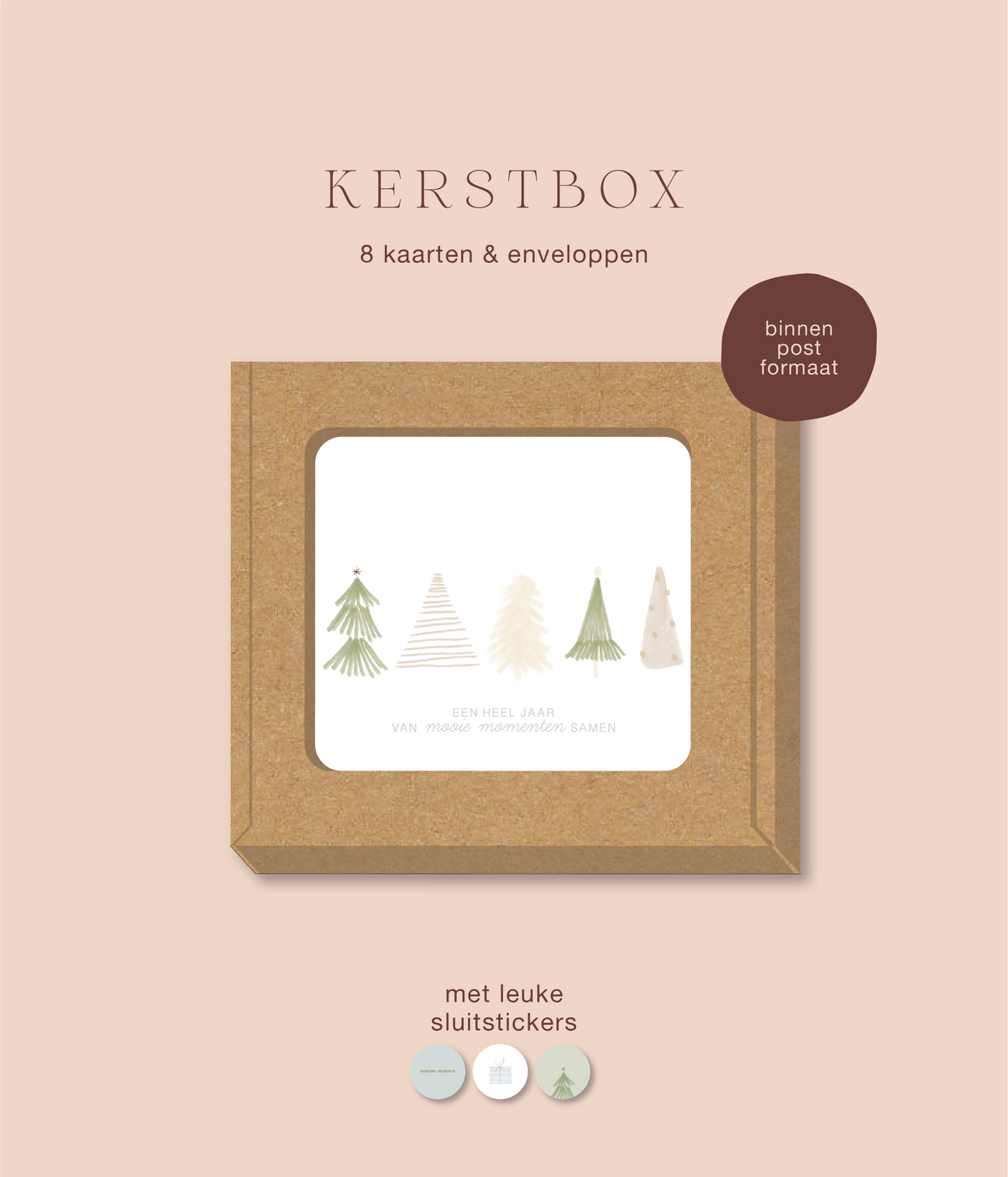 Kerstbox met kerstkaarten in aquarelstijl neutrale tinten