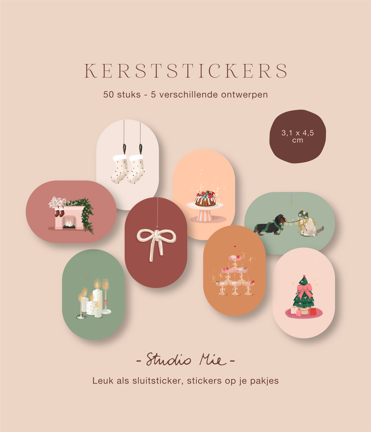 Kerststickers - set 5 ontwerpen ( 50 stickers )