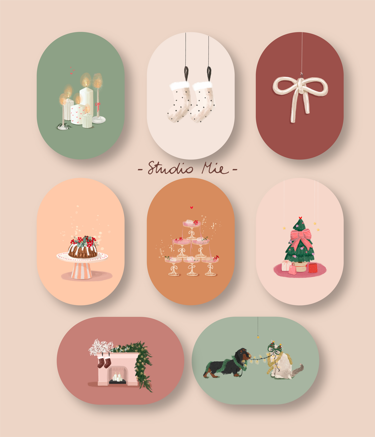Kerststickers - set 5 ontwerpen ( 50 stickers )