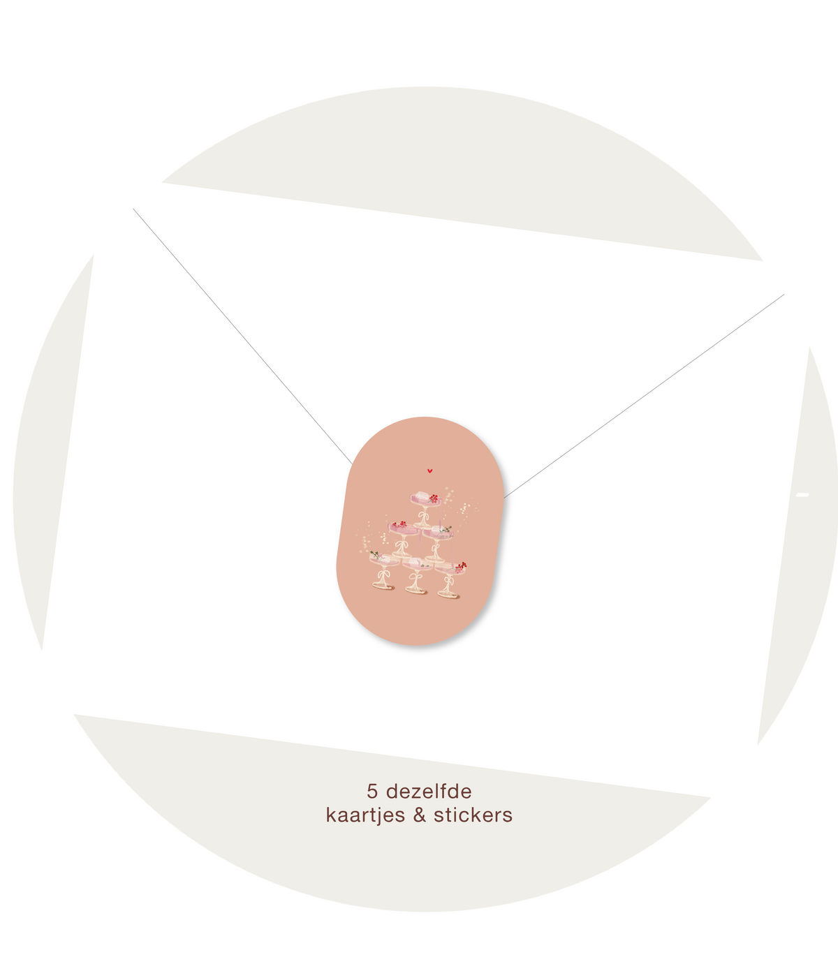 Sluitsticker met champagnetoren, kerstkaartenset