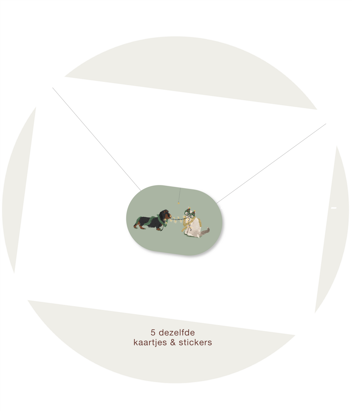 Sluitsticker met hond en kat, kerstkaartenset