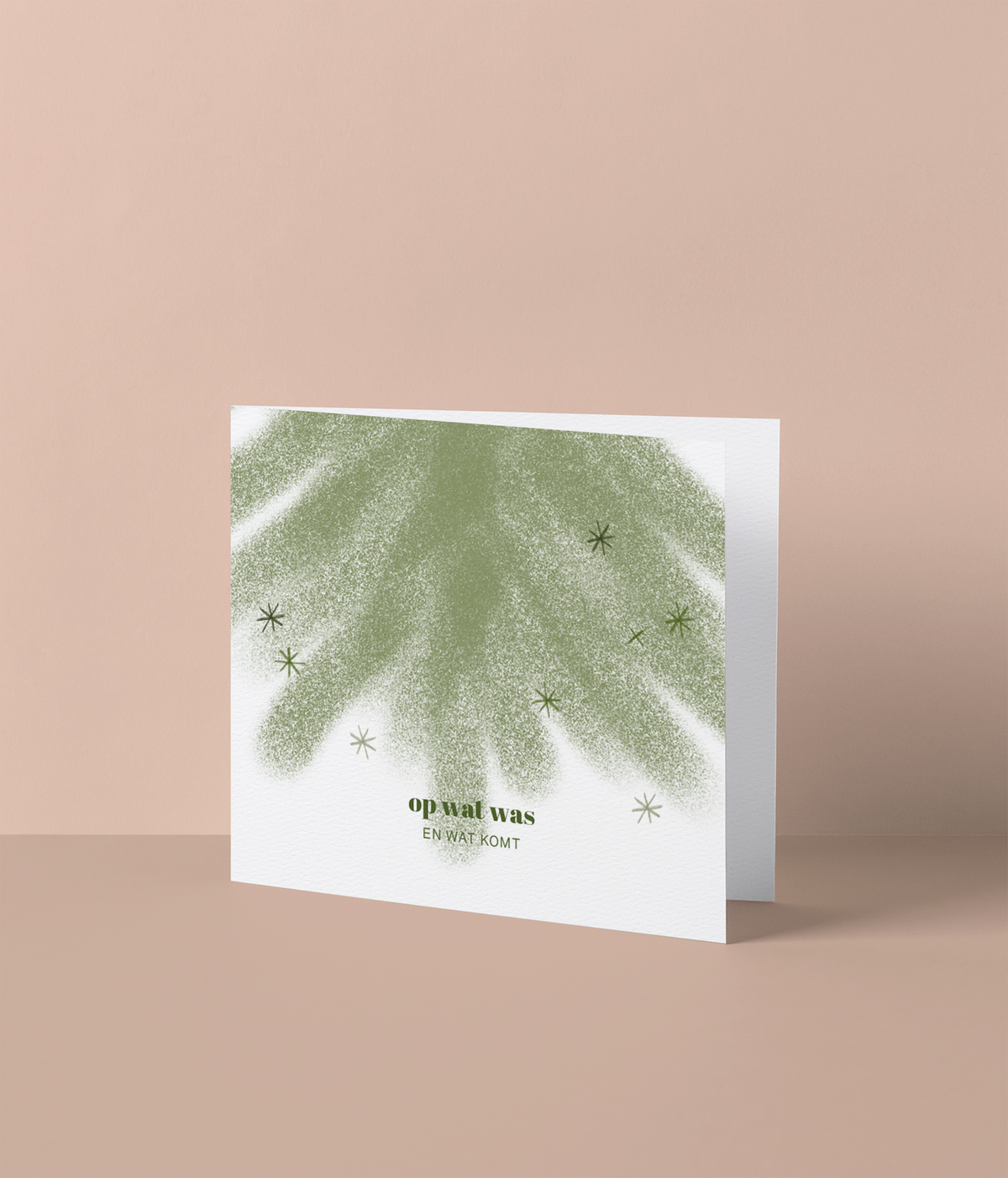 Kerstkaart met sparrentak en sterretjes, groen