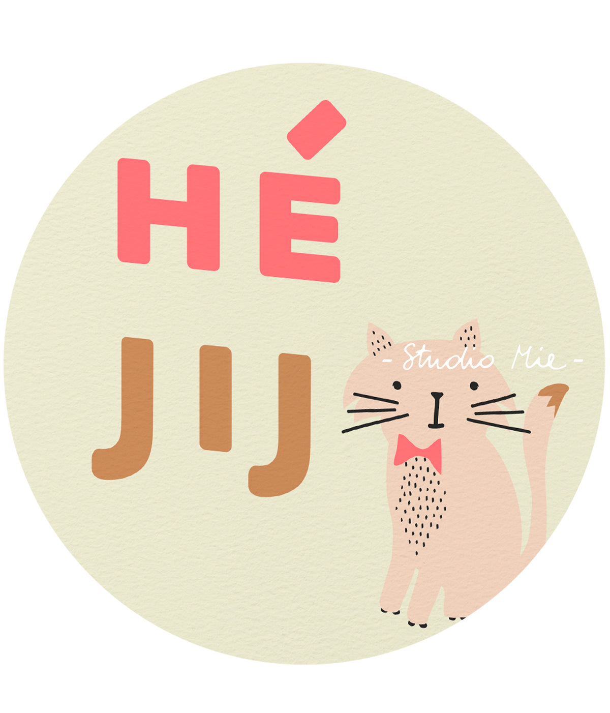Wenskaart ‘Hé jij’ met kat met strikje en fluo-inkt | Studio Mie
