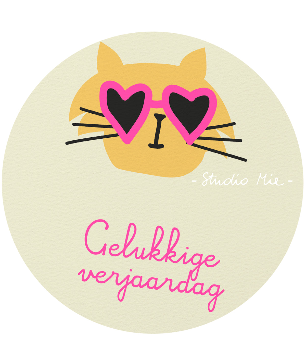 Verjaardagskaart ‘Gelukkige verjaardag’ met kat en fluo-inkt | Studio Mie