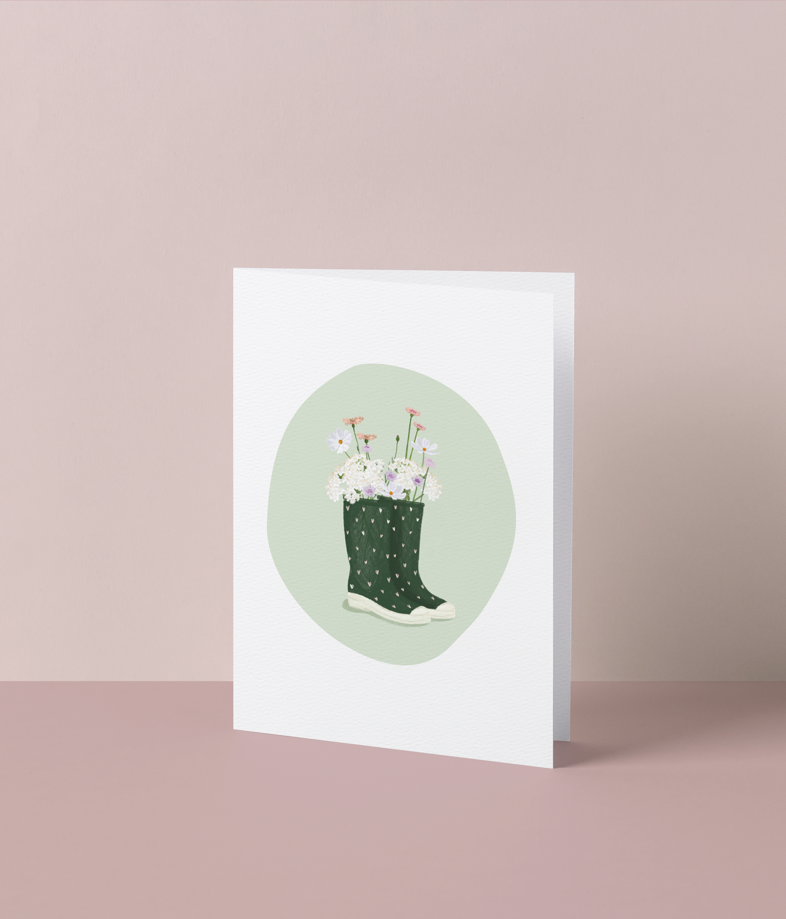 Wenskaart met bloemenlaarzen