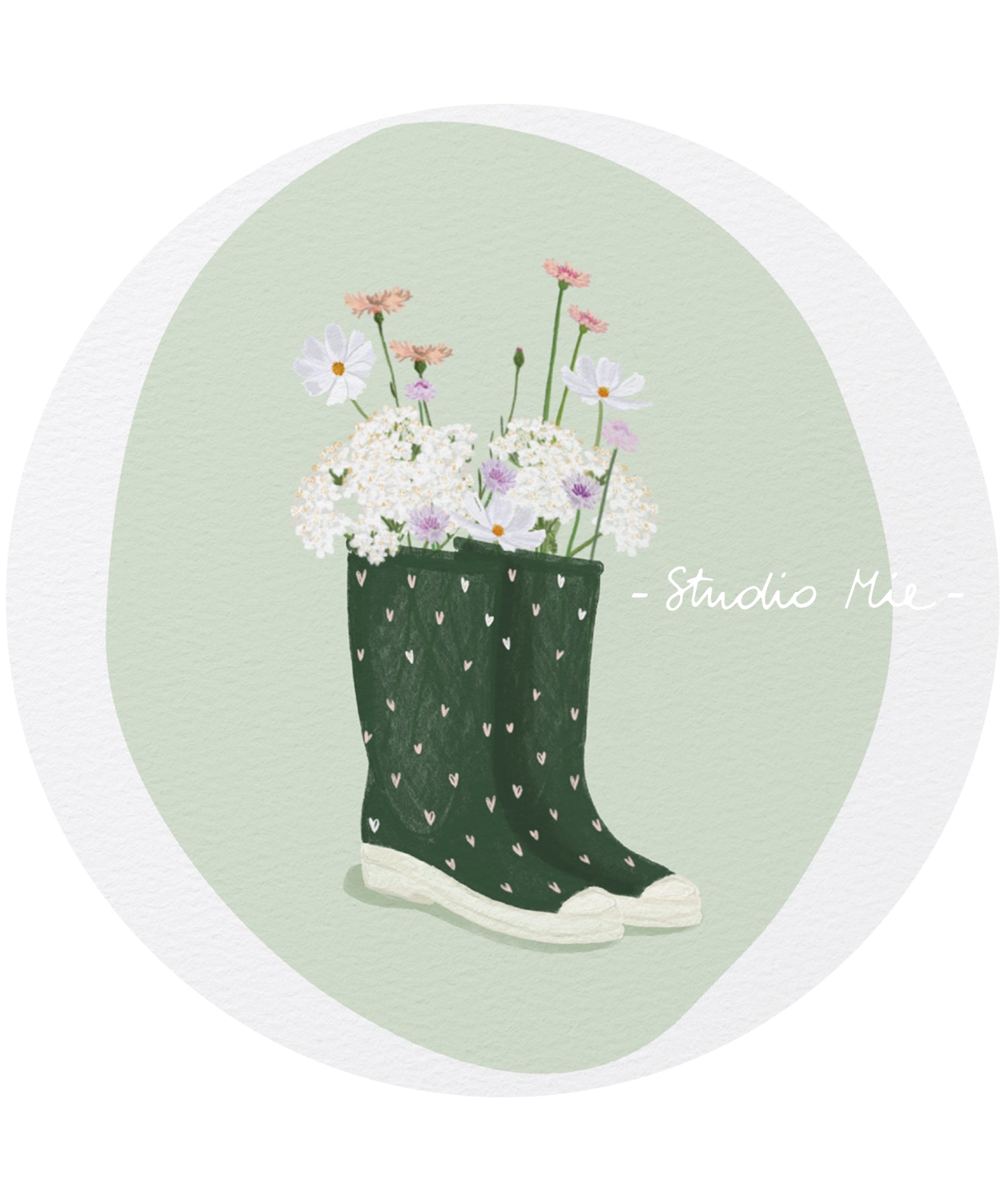 Wenskaart met bloemenlaarzen