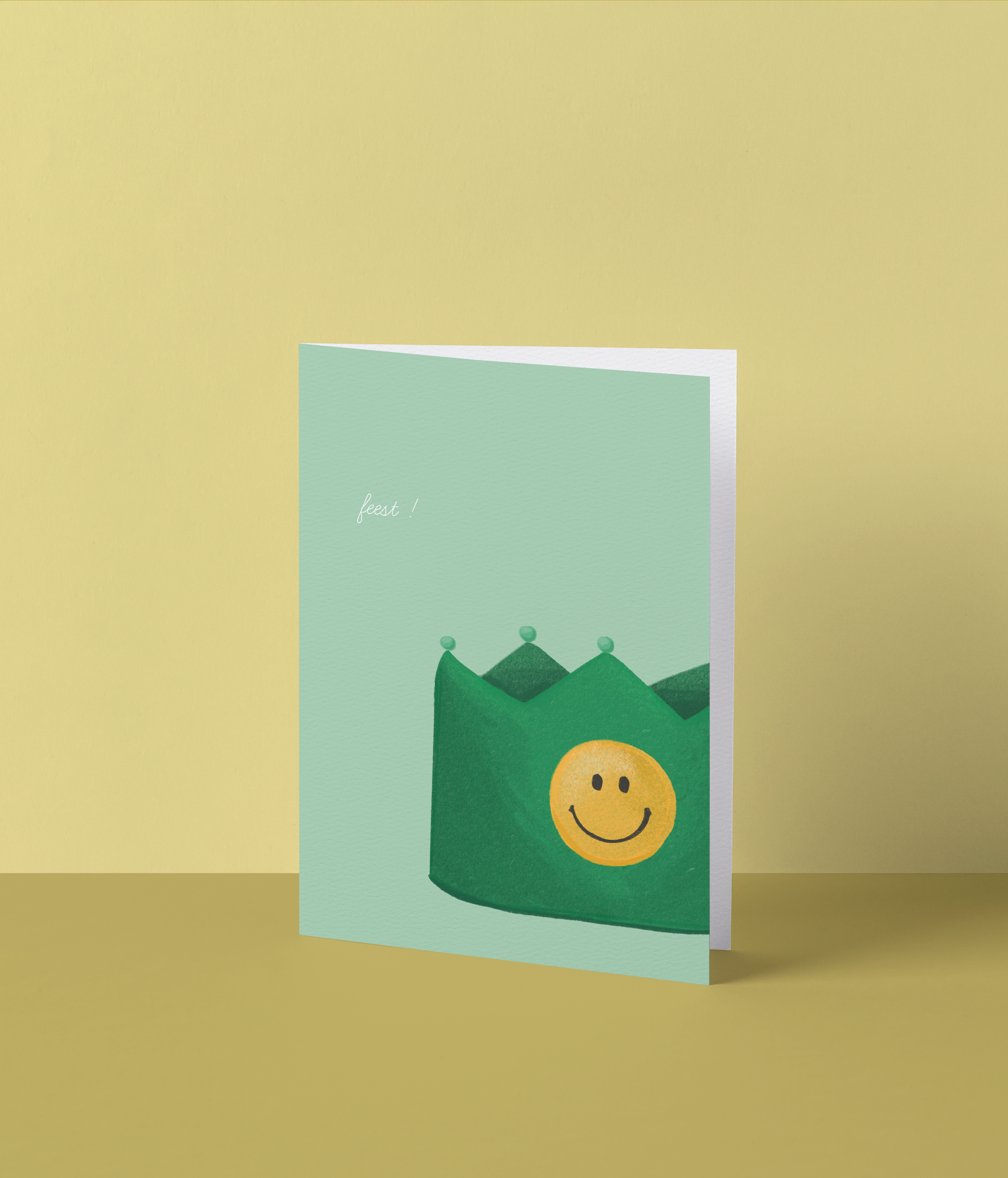 Wenskaart 'Feest' kroon met smiley