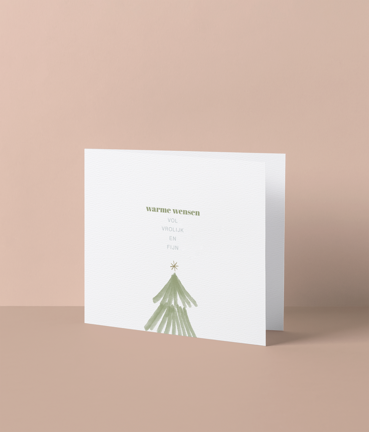 Kerstkaart met kerstboom, tekst warme wensen